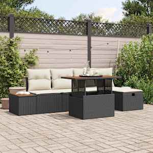 Vrtna sedežna garnitura z blazino 6 pcs Črna poli ratan