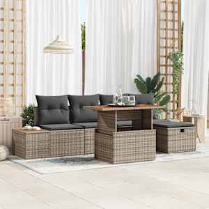 Vrtna sedežna garnitura z blazino 6 pcs Siva poli ratan