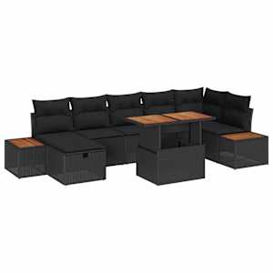 Sada zahradních pohovek s polštářem 8 pcs Černá polyratan