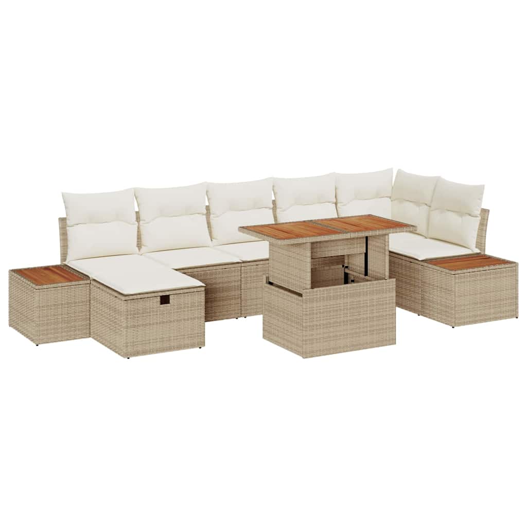 8-delt Havesofa Sæt med Puder Beige Poly Rattan