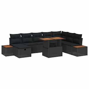 Sada zahradních pohovek s polštářem 9 pcs Černá polyratan - obrázek 1