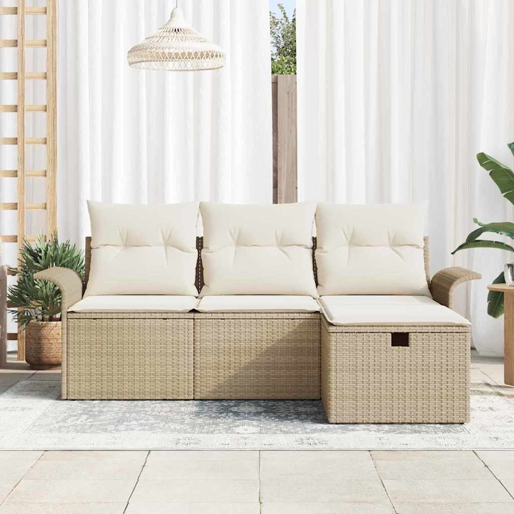 vidaXL 4-delige tuinsofacombinatie met kussens in beige poly rattan