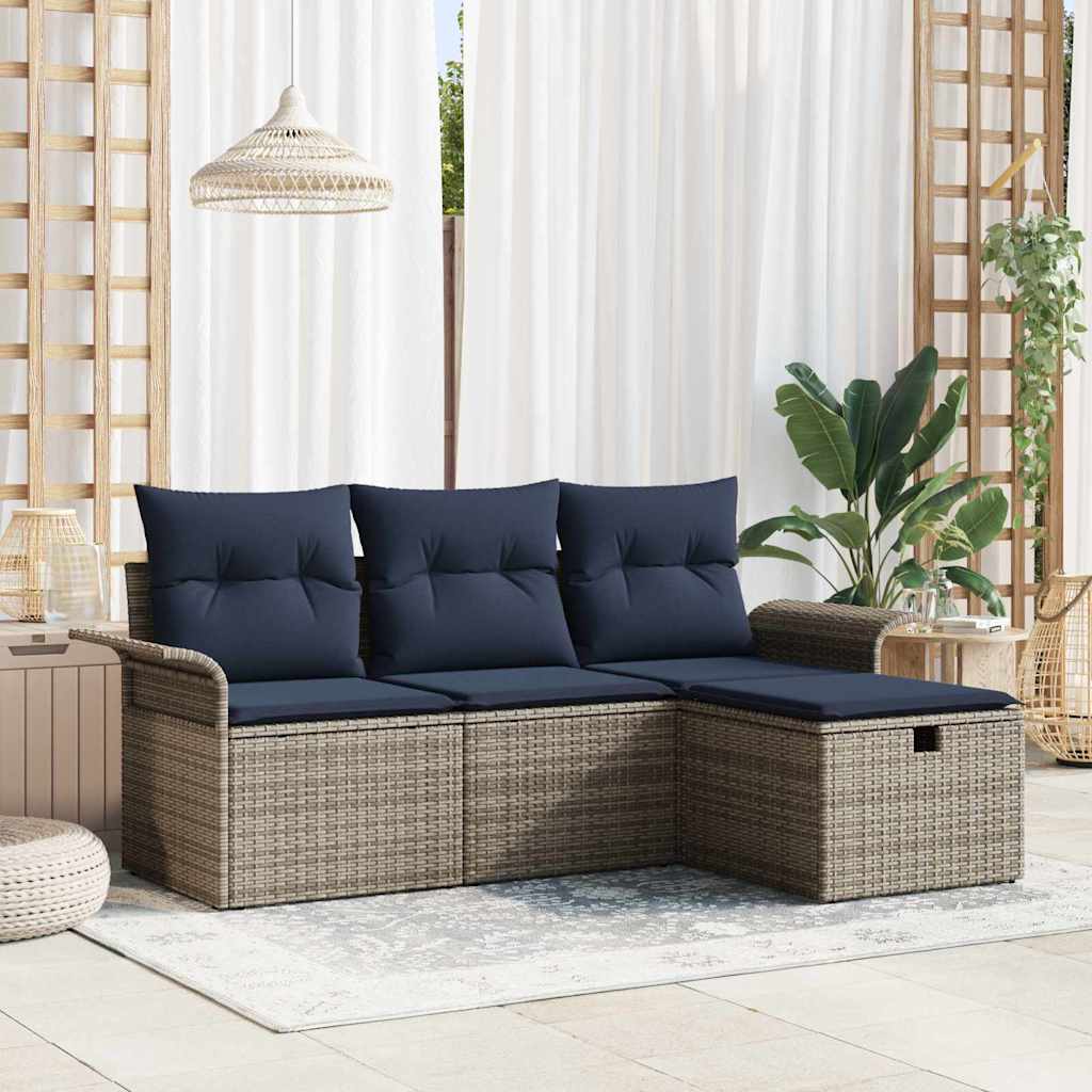 vidaXL Set de canapele pentru grădină cu pernă 4 pcs Rattan poli