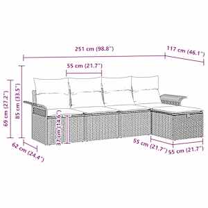 Sada zahradních pohovek s polštářem 5 pcs Béžová Poly ratan - obrázek 12