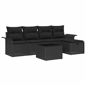 Sada zahradních pohovek s polštářem 6 pcs Černá Poly ratan - obrázek 2