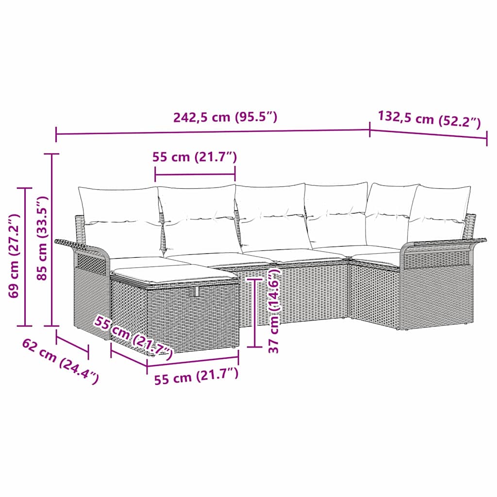 Sada zahradních pohovek s polštářem 6 pcs Poly ratan - obrázek 14