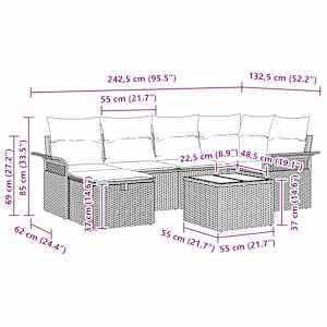 Sada zahradních pohovek s polštářem 7 pcs Poly ratan - obrázek 15