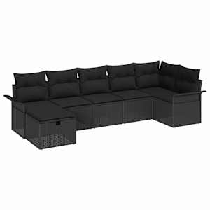 Sada zahradních pohovek s polštářem 7 pcs Černá Poly ratan - obrázek 2