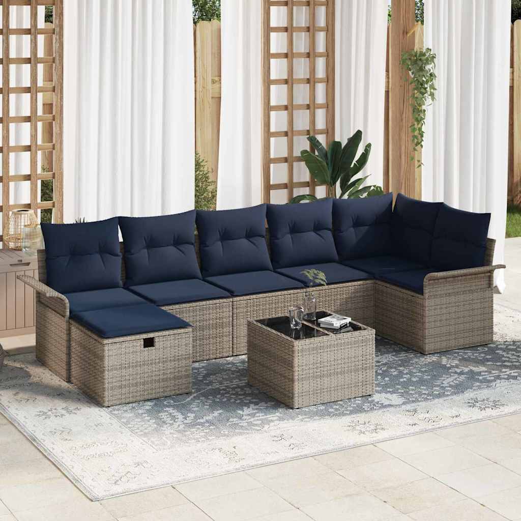 vidaXL Set de canapele pentru grădină cu pernă 8 pcs Gri Rattan poli