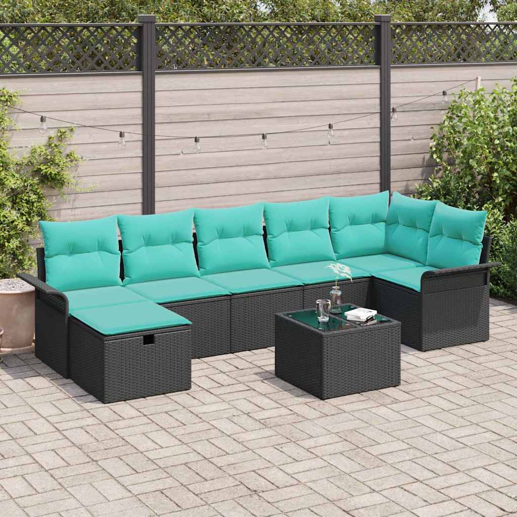 vidaXL Set de canapele pentru grădină cu pernă 8 pcs Negru Rattan poli