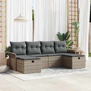 Vrtna sedežna garnitura z blazino 6 pcs Siva Poly ratan