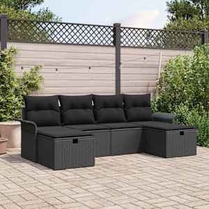 Vrtna sedežna garnitura z blazino 6 pcs Črna Poly ratan