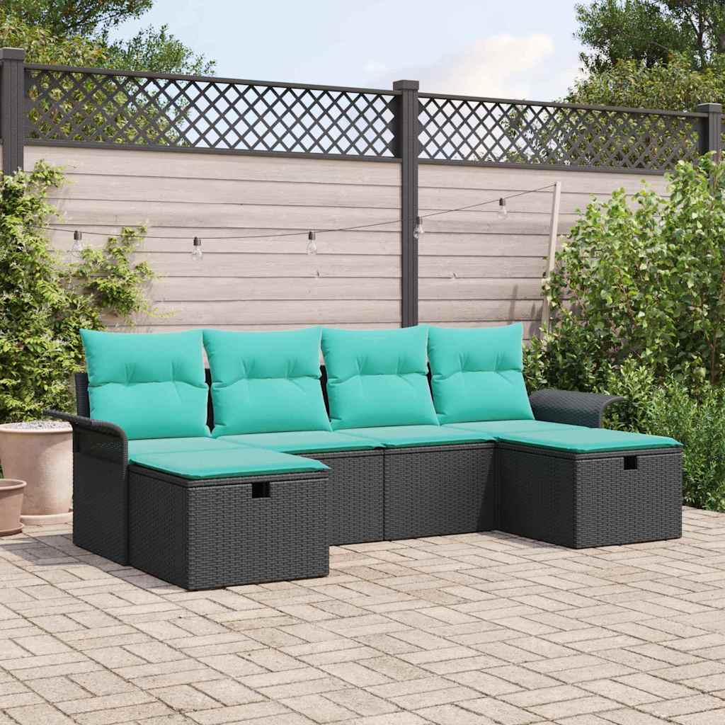 vidaXL Set de canapele pentru grădină cu pernă 6 pcs Negru Rattan poli