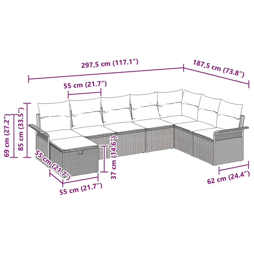 Sada zahradních pohovek s polštářem 8 pcs Černá Poly ratan - obrázek 14