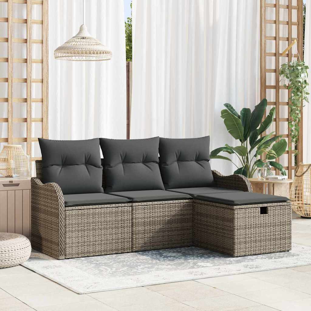 4 Piece Garden Sofa Set with Cushions Grey Poly Rattan, vidaXL 2-Seater Garden Sofa with Storage & Cushions Grey Poly Rattan