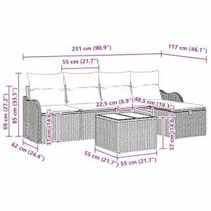Sada zahradních pohovek s polštářem 6 pcs Šedá Poly ratan - obrázek 13