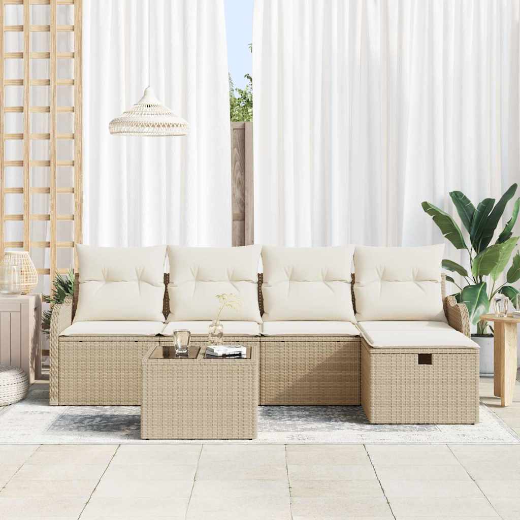 vidaXL 6-Delige Tuinset Met Kussens in Beige Poly Riet