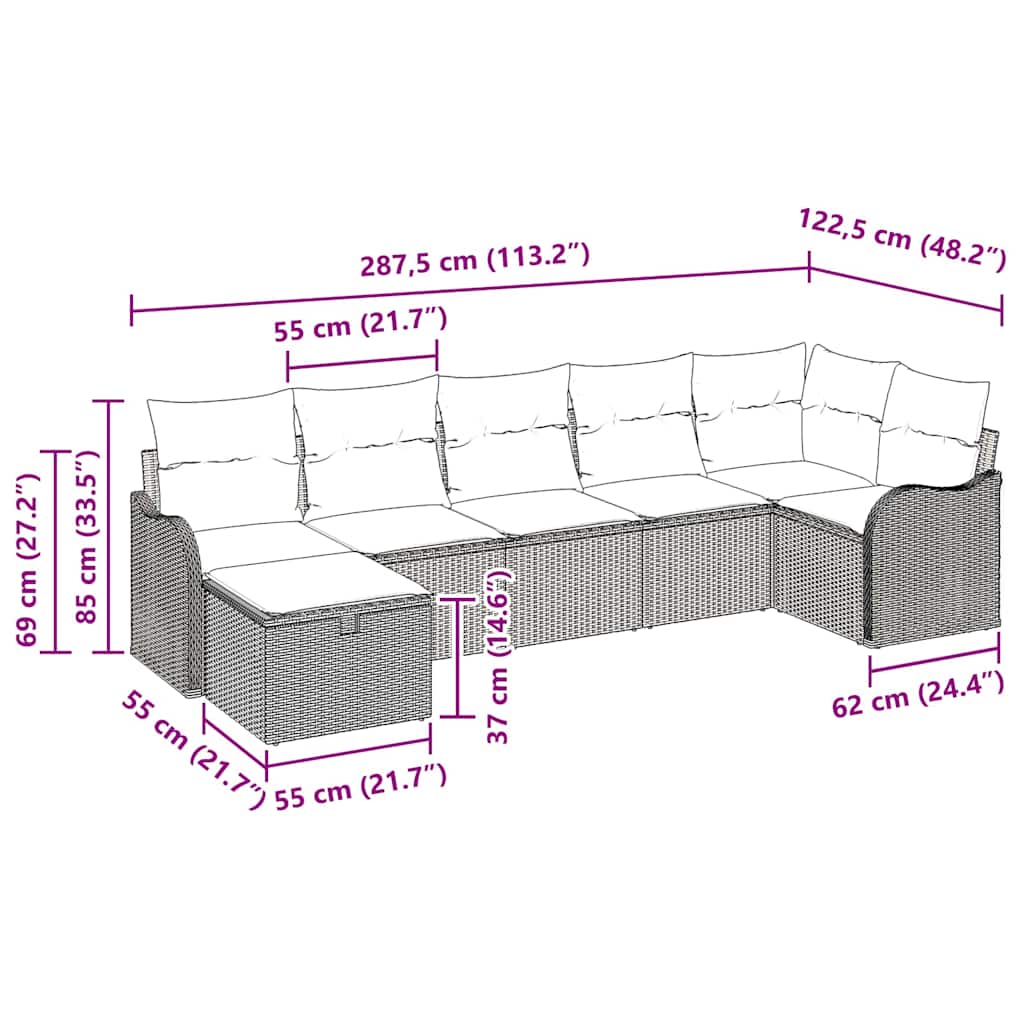 Sada zahradních pohovek s polštářem 7 pcs Béžová Poly ratan - obrázek 14