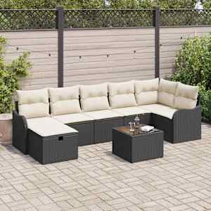 Vrtna sedežna garnitura z blazino 8 pcs Črna Poly ratan