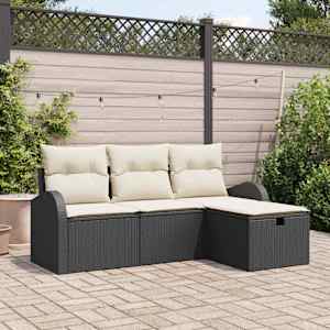 Vrtna sedežna garnitura z blazino 4 pcs Črna Poly ratan