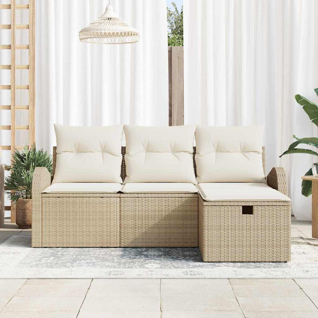 vidaXL 4-delige tuinbankset met beige kussens van poly rattan