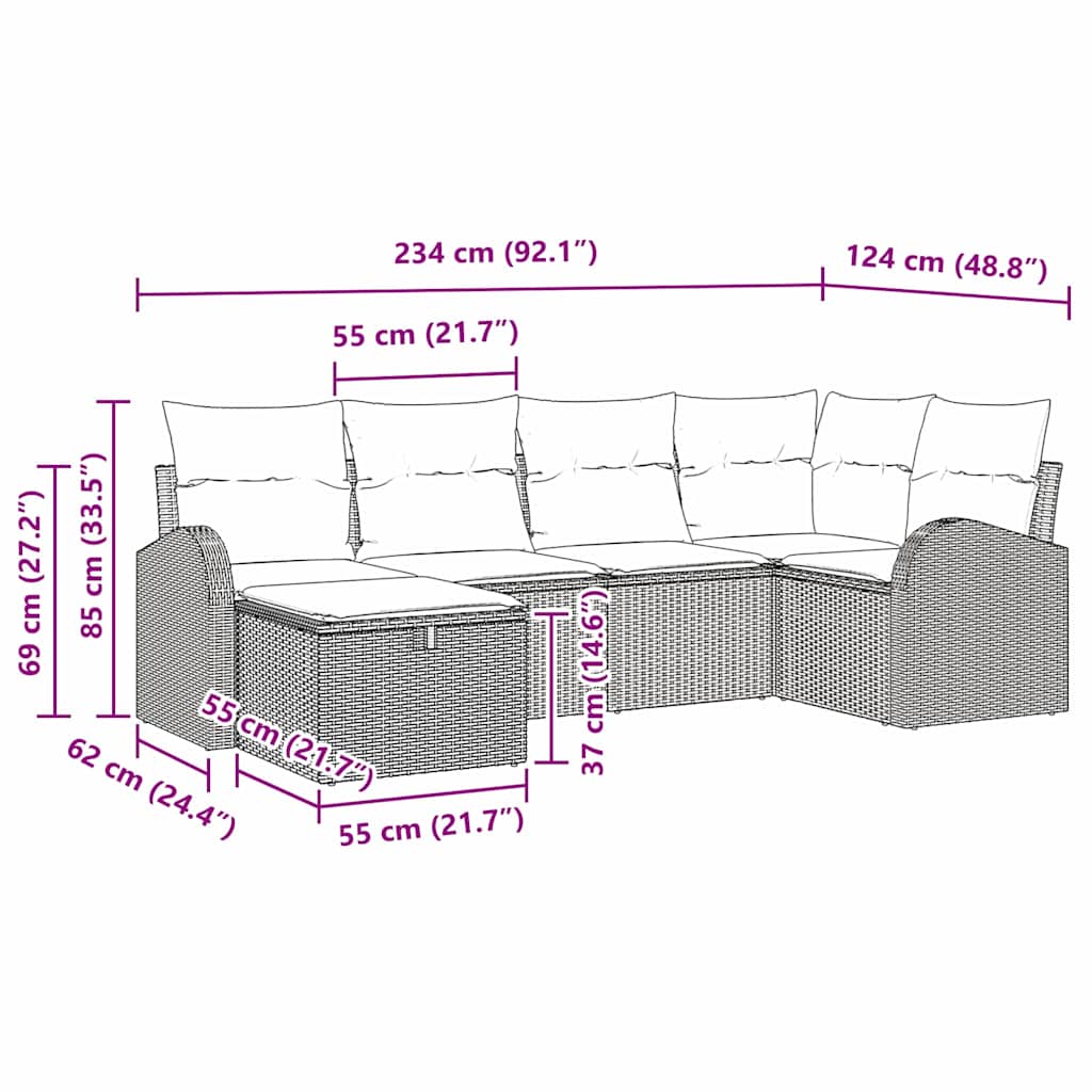 Sada zahradních pohovek s polštářem 6 pcs Šedá Poly ratan - obrázek 14