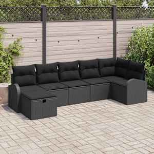 Vrtna sedežna garnitura z blazino 7 pcs Črna poli ratan