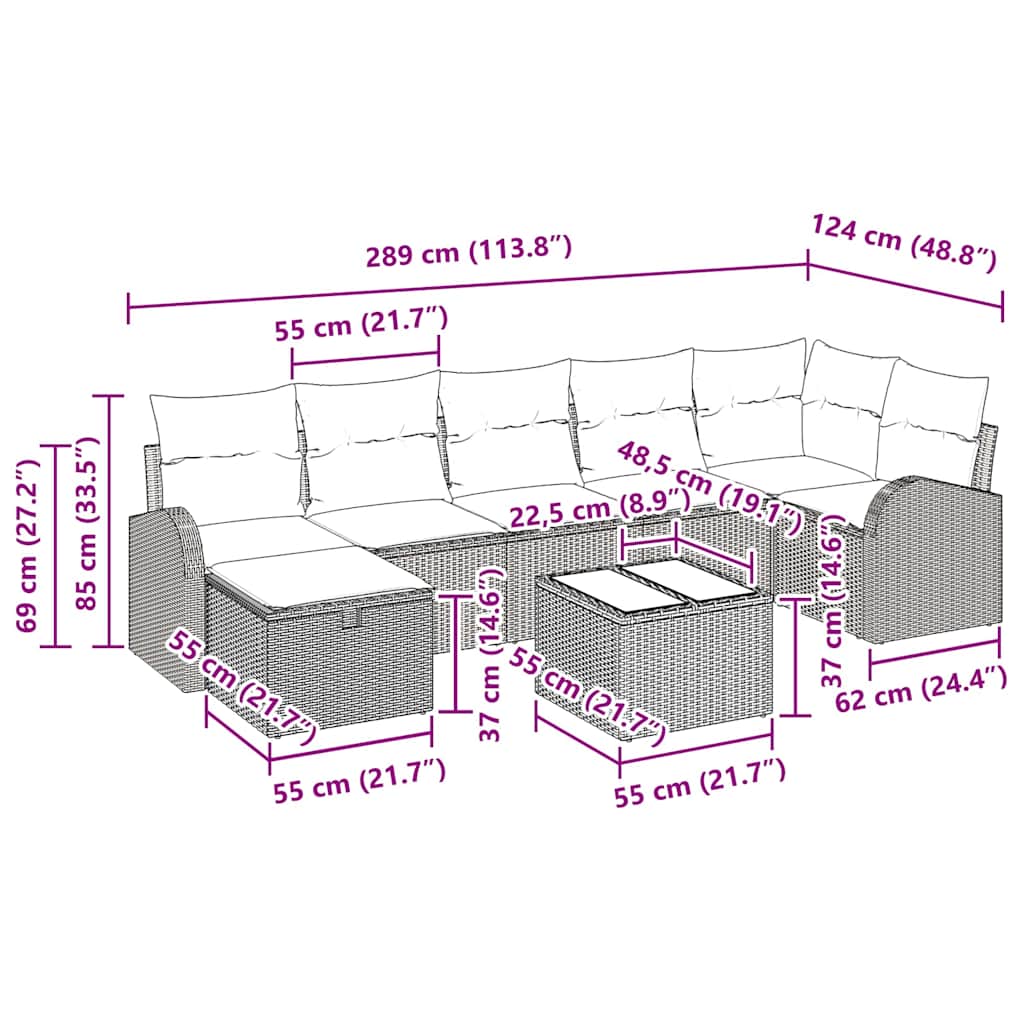 Sada zahradních pohovek s polštářem 8 pcs Černá Poly ratan - obrázek 14