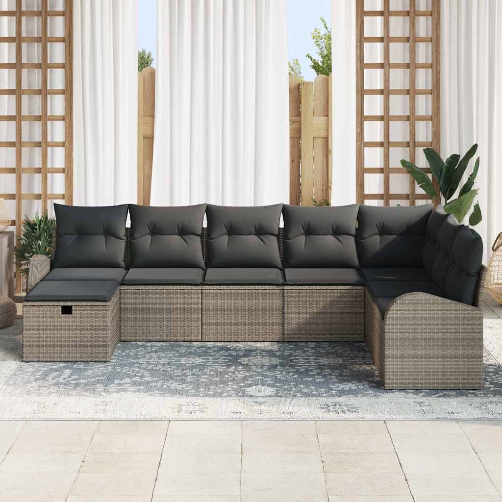 vidaXL 8-delige tuinsofa set met grijze kussens van poly rattan