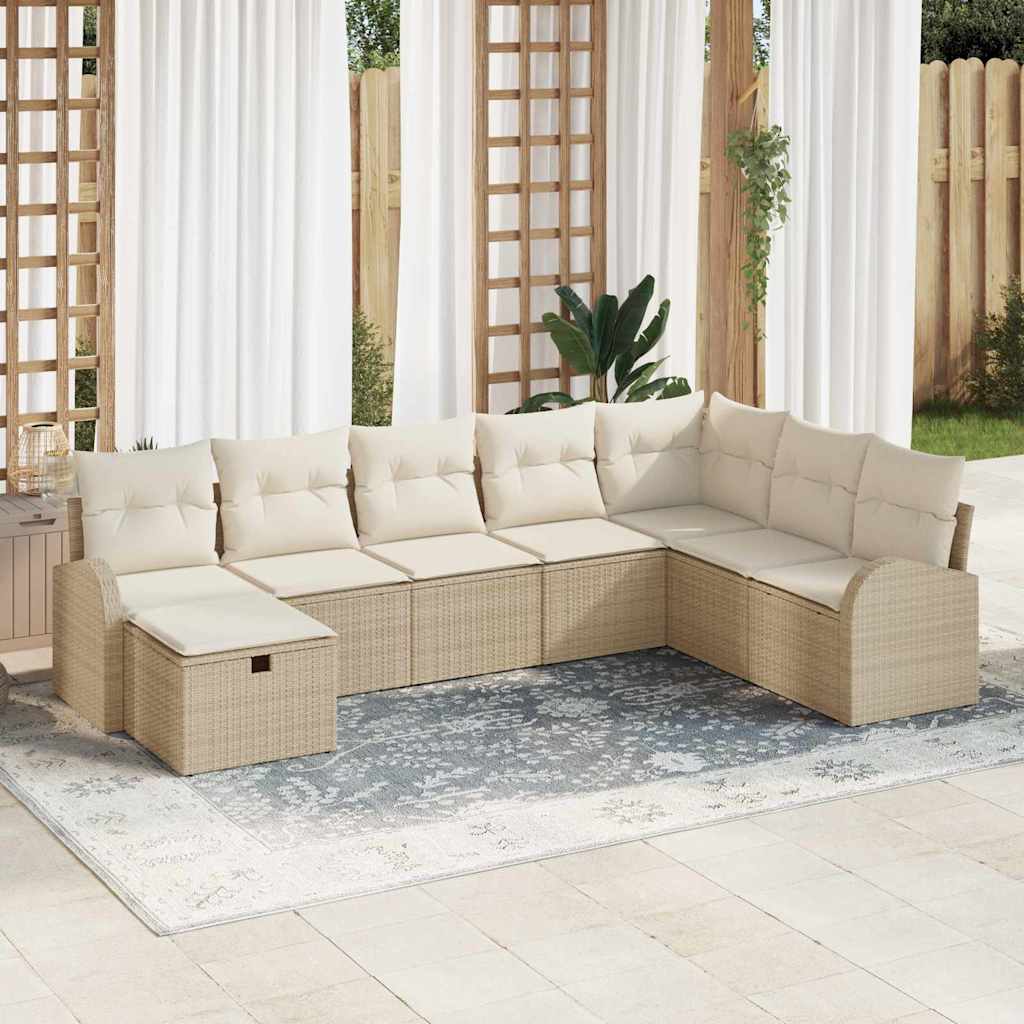8 Stykker Havemøbel Sæt med Pudebetræk Beige Poly Rattan&&vidaXL 2-personers Havemøbel med Opbevaring & Pudebetræk Beige Poly Rattan