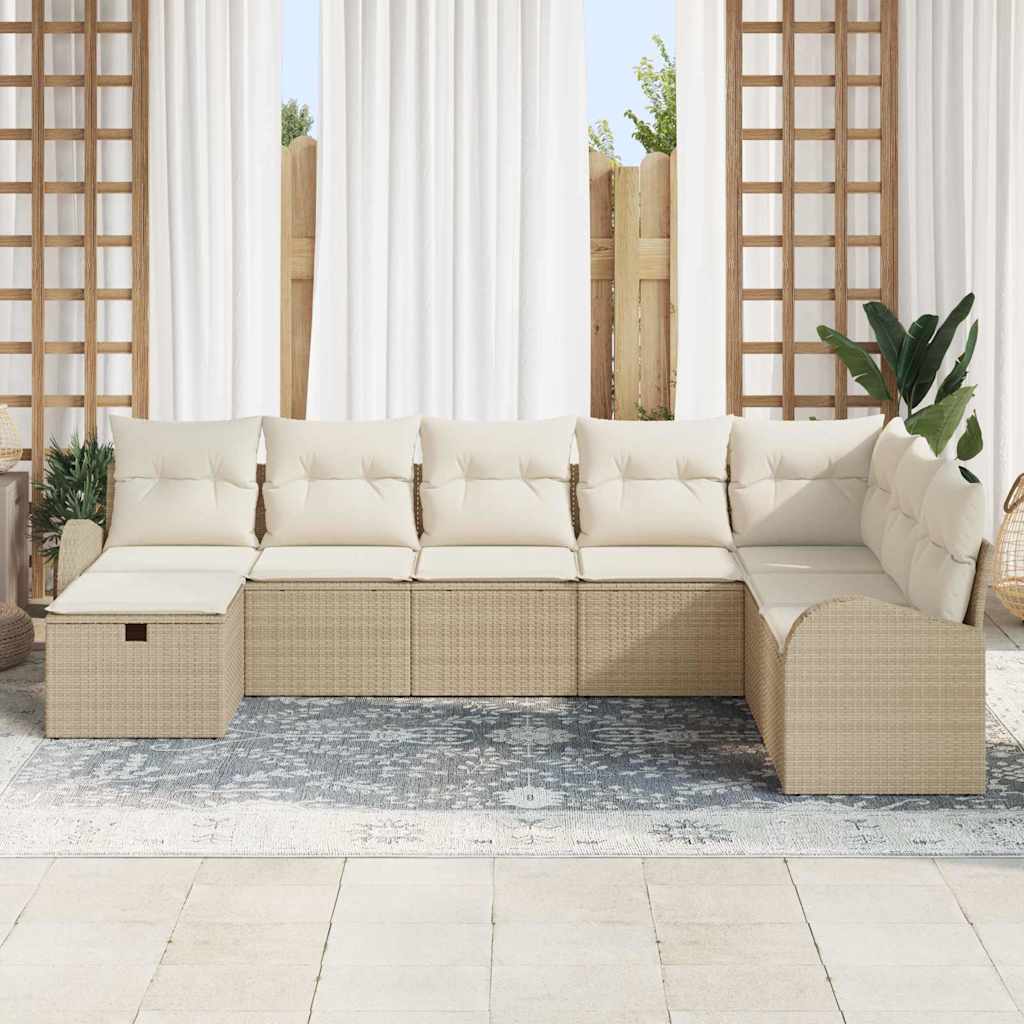 vidaXL 8-delige tuinset met kussens in beige poly riet