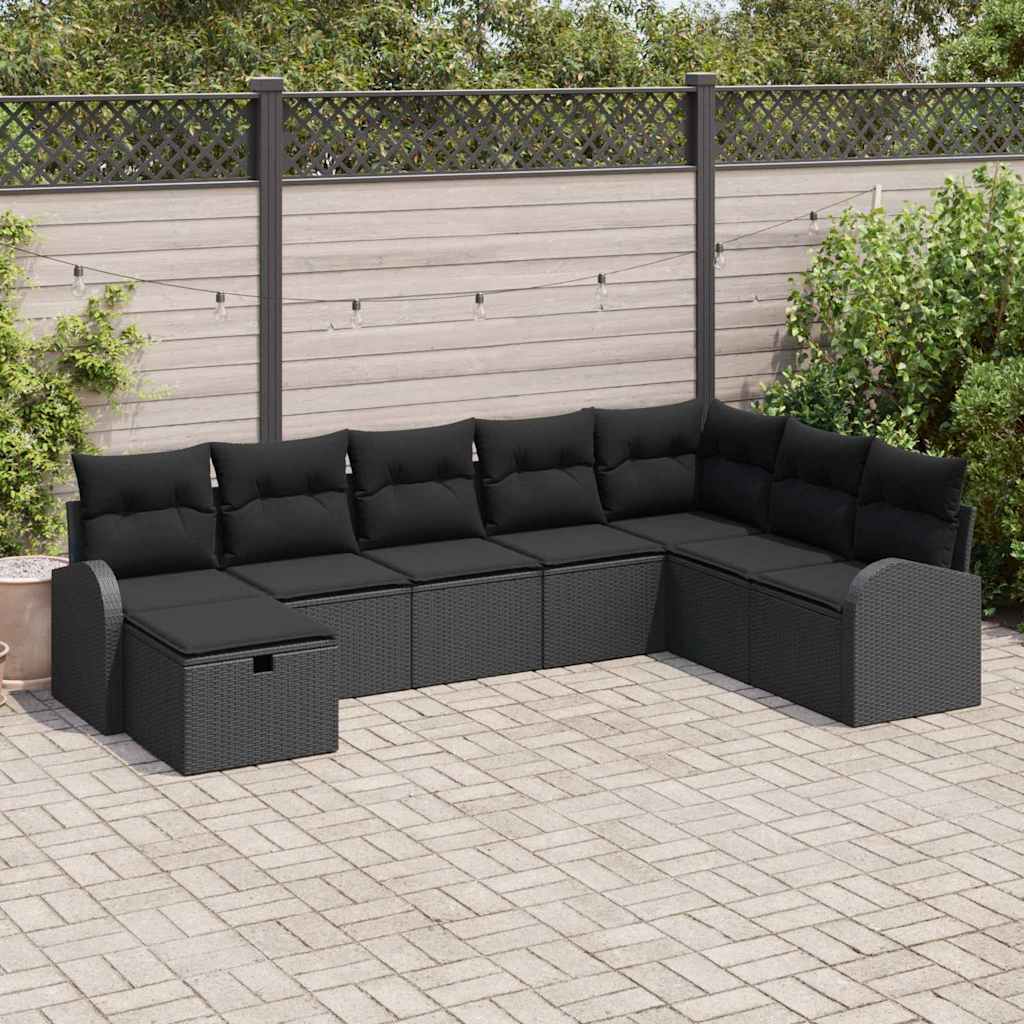 vidaXL Garten-Sofa-Set mit Kissen 8 pcs Schwarz Poly Rattan
