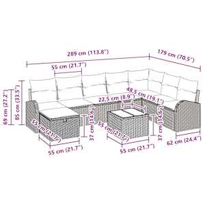 Sada zahradních pohovek 9 pcs Světle šedá Poly ratan - obrázek 15