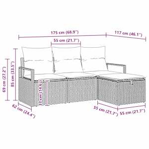 Sada zahradních pohovek s polštářem 4 pcs Šedá Poly ratan - obrázek 12