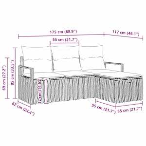 Sada zahradních pohovek s polštářem 4 pcs Béžová Poly ratan - obrázek 12