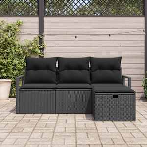 Sada zahradních pohovek s polštářem 4 pcs Černá Poly ratan - obrázek 3