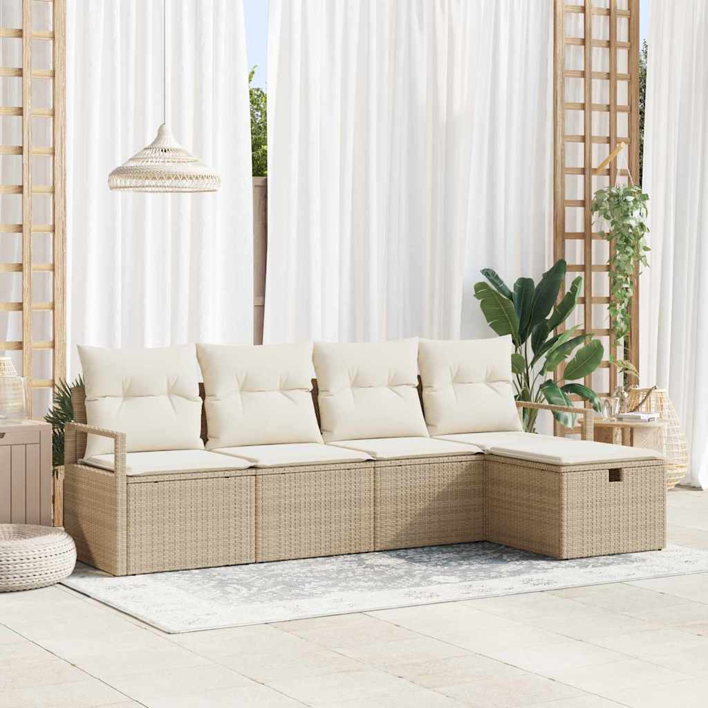 vidaXL Set de canapele pentru grădină cu pernă 5 pcs Bej Rattan poli