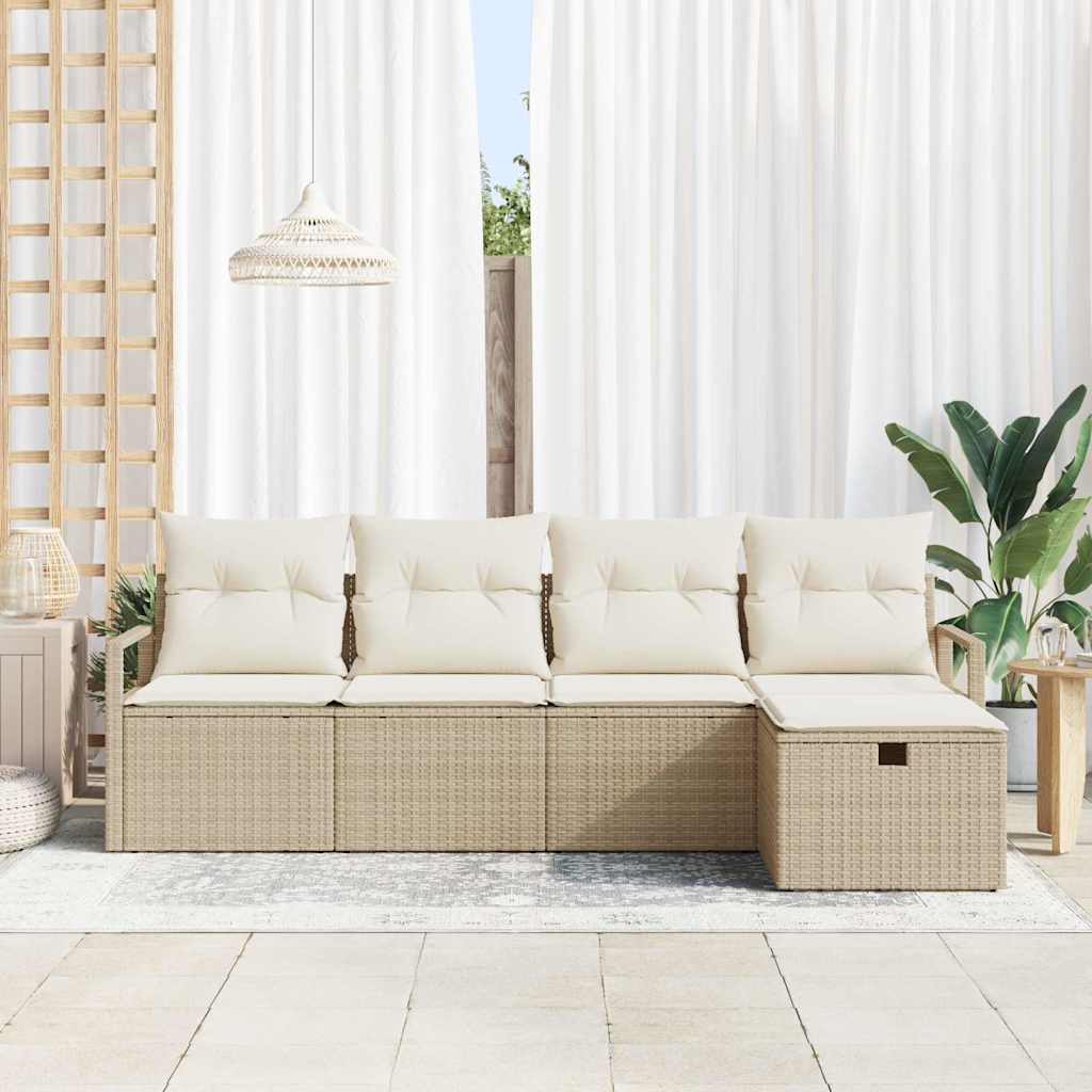 vidaXL 5-delige tuinbankset met kussen in beige poly rattan