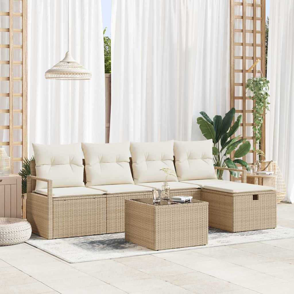 vidaXL 6-teiliges Garten-Sofa-Set mit Kissen in Beige aus Poly Rattan