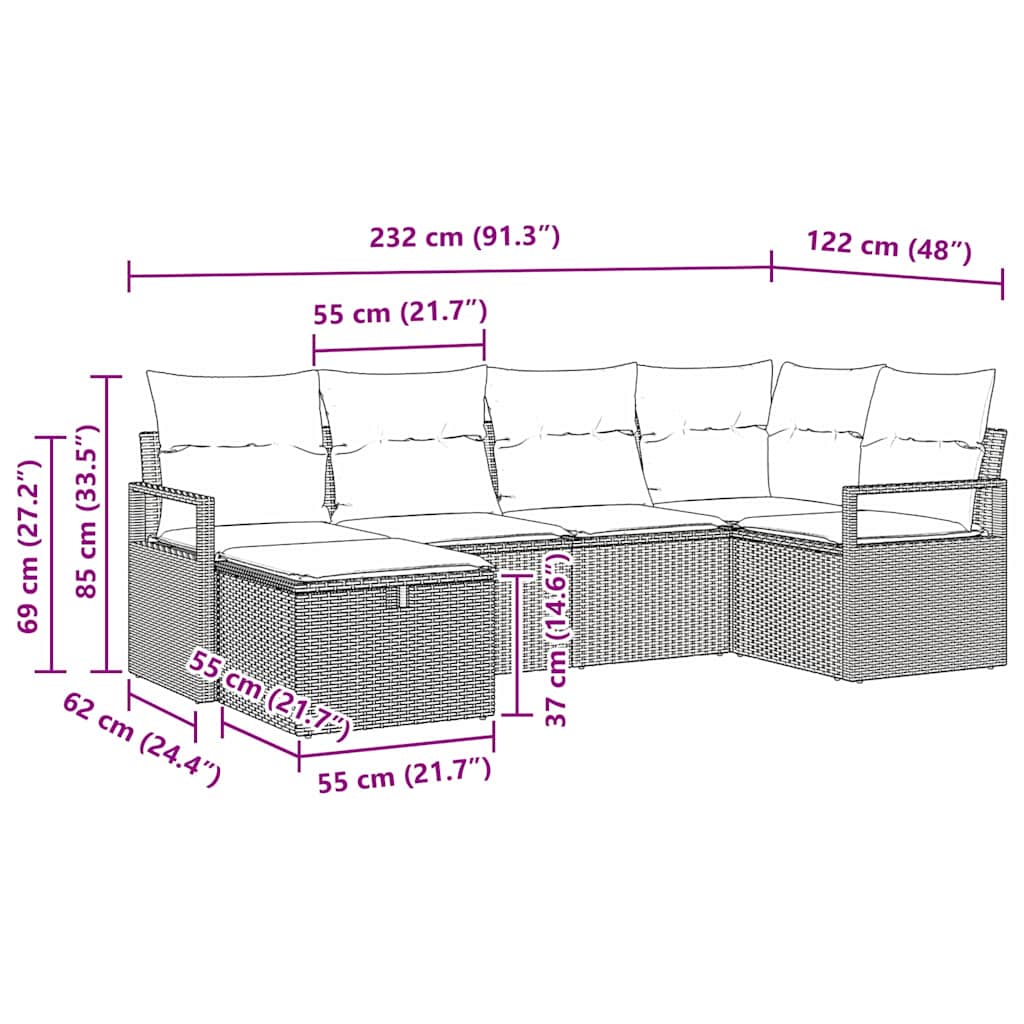 Sada zahradních pohovek s polštářem 6 pcs Černá polyratan - obrázek 14