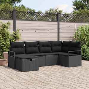 Vrtna sedežna garnitura z blazino 6 pcs Črna poli ratan