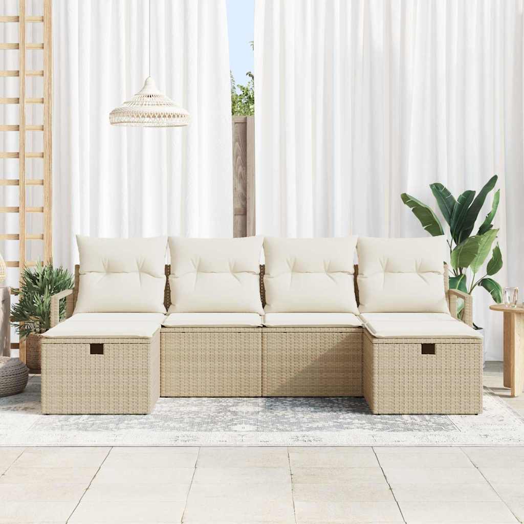 vidaXL 6-delige tuinsofa set met kussens in beige poly rattan