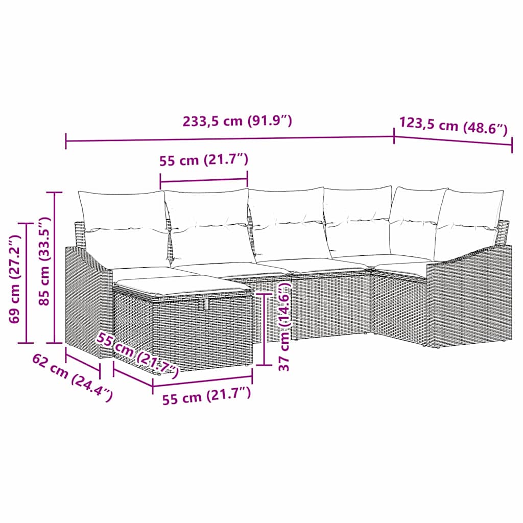 Set pohovek s polštářem 6 pcs polyratan - obrázek 14