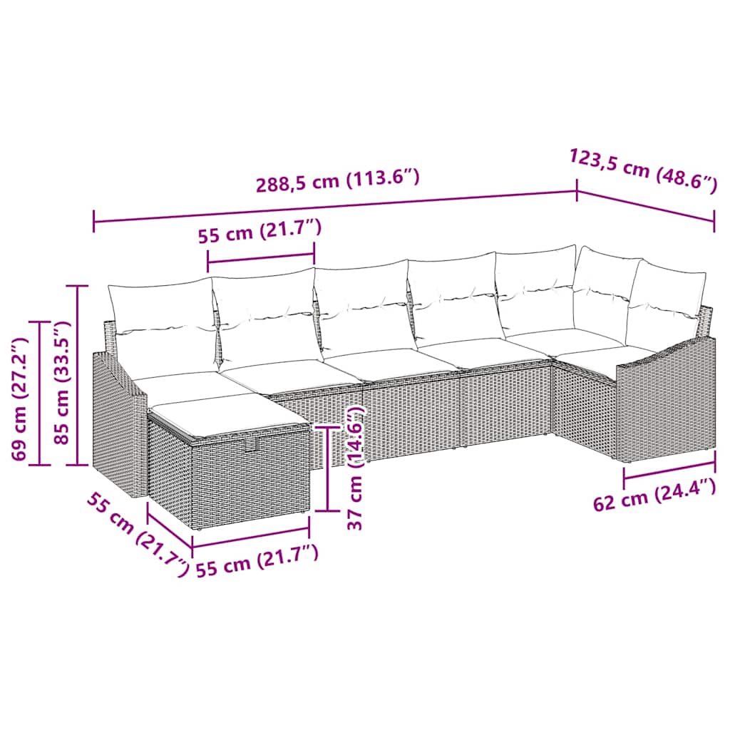Set pohovek s polštářem 7 pcs polyratan - obrázek 14