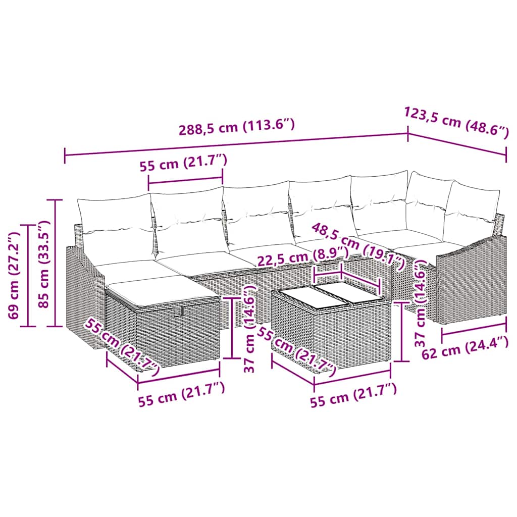 Set pohovek s polštářem 8 pcs polyratan - obrázek 15