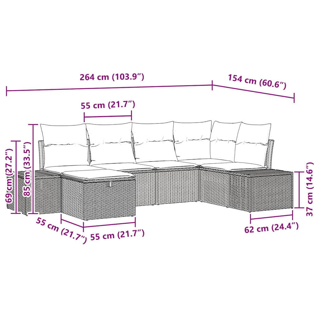 Set pohovek s polštářem 6 pcs polyratan - obrázek 14