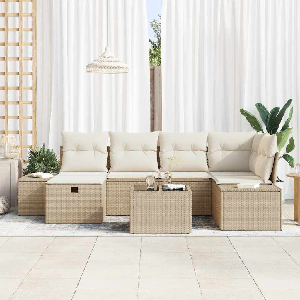 vidaXL 7-delige tuinset met kussens - Beige Poly Rattan