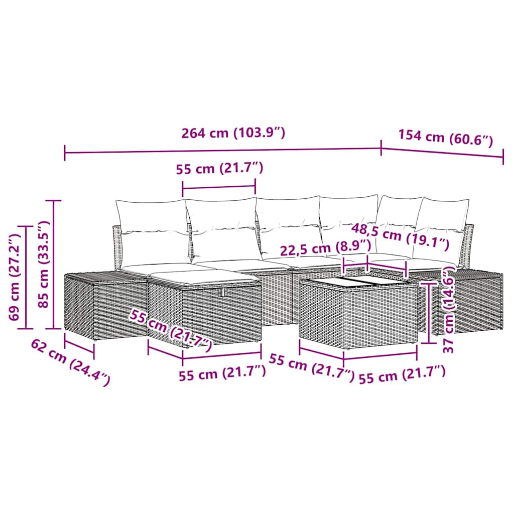 Set pohovek s polštářem 7 pcs polyratan - obrázek 15