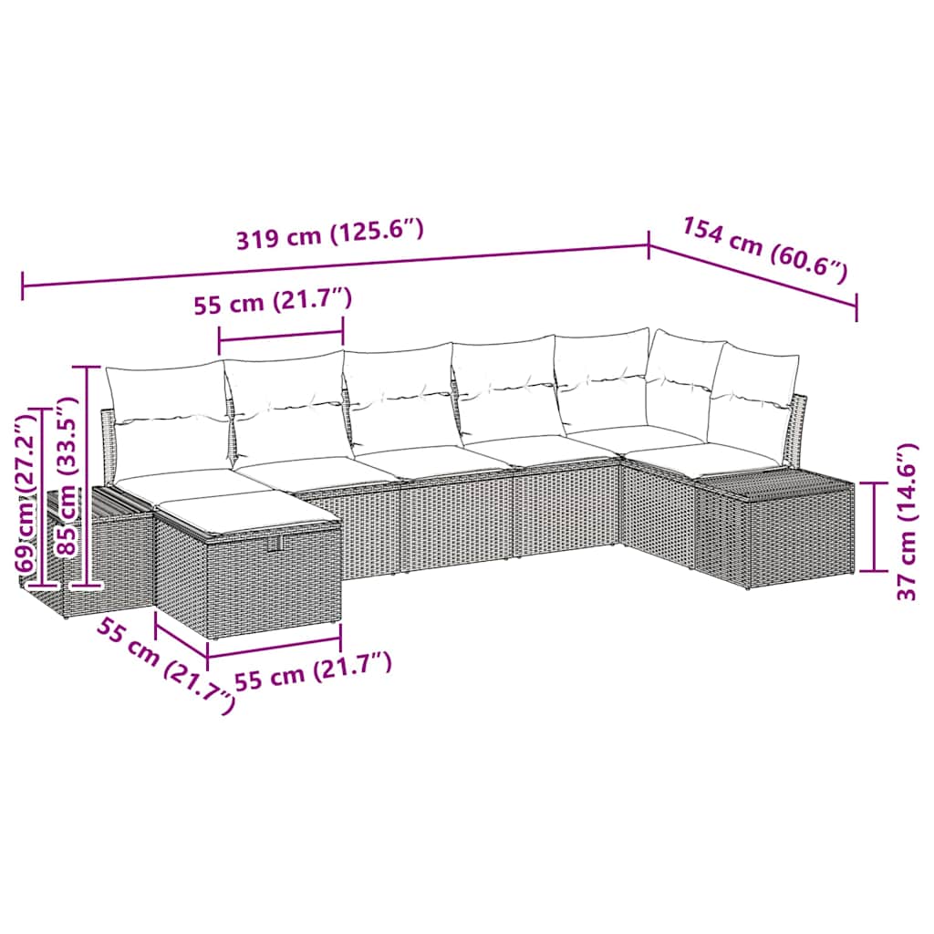 Set pohovek s polštářem 7 pcs polyratan - obrázek 14