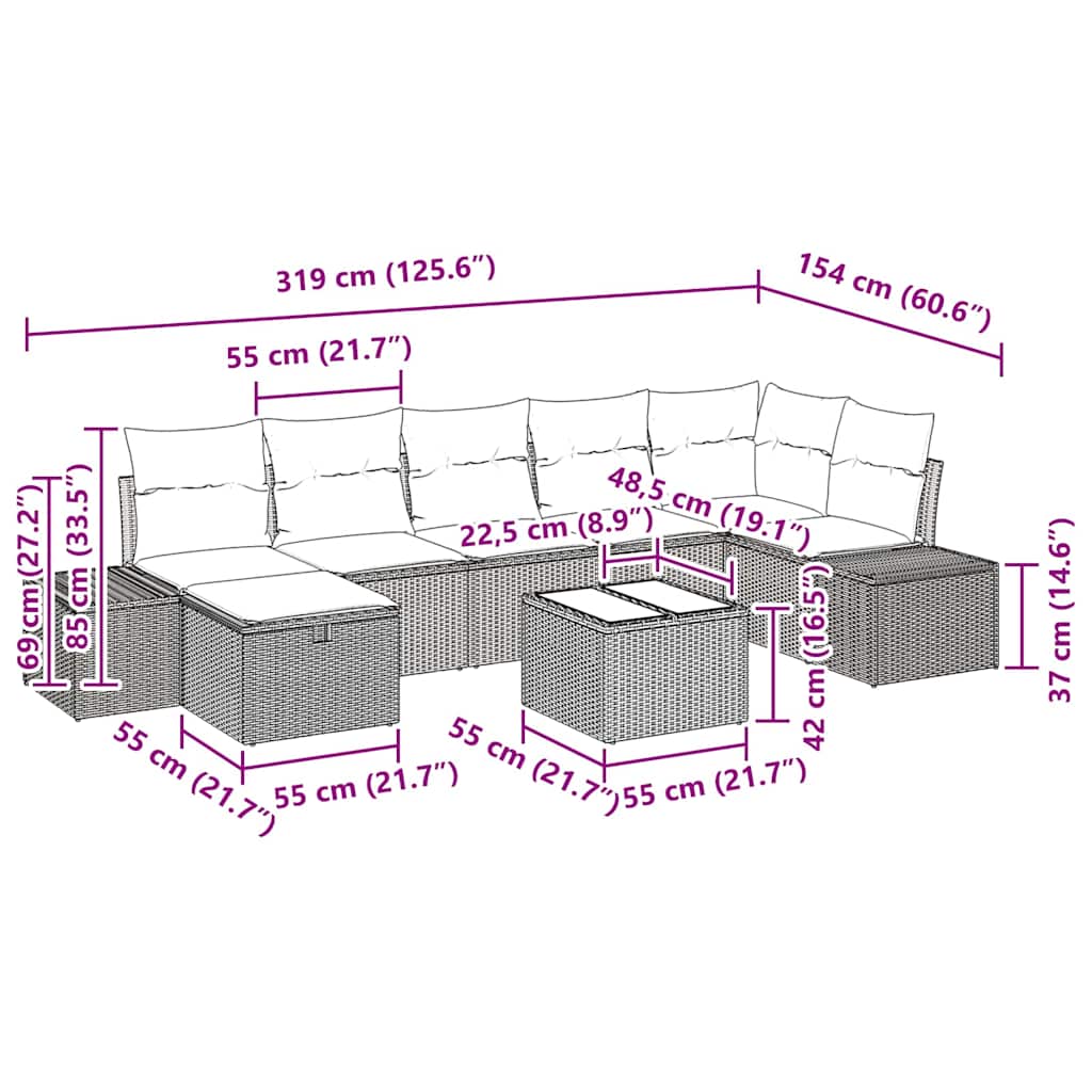 Set pohovek s polštářem 8 pcs polyratan - obrázek 15
